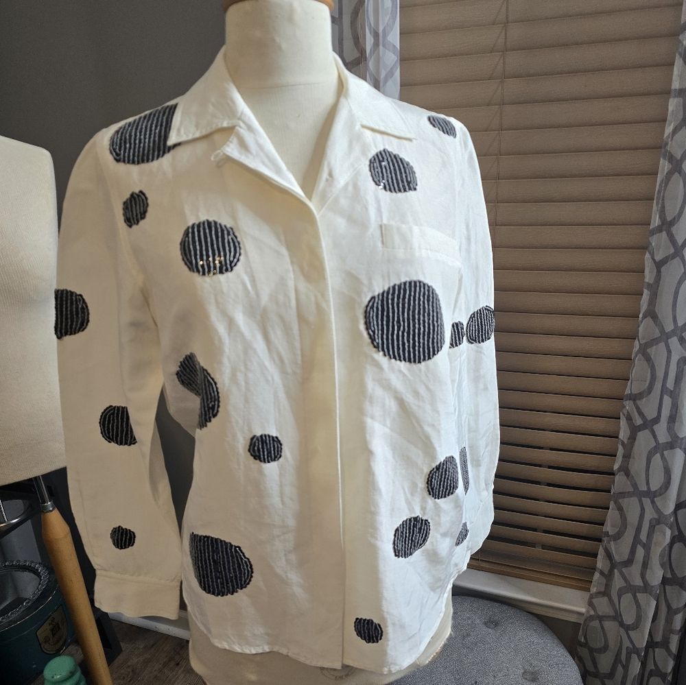 ⚡️Stunning Sequin Polka Dot Linen Blouse by Diane Gilman